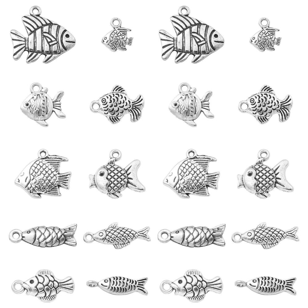 5721 100pcs 10 Styles Ocean Fish Charms Antique Silver Animal Sea Creatures